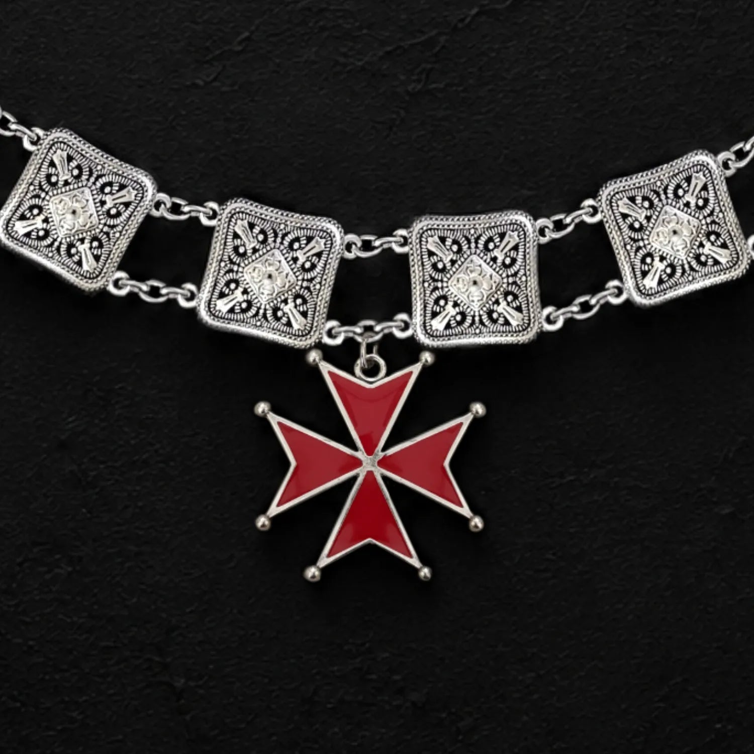 Red Maltese Cross SIlver Livery Collar