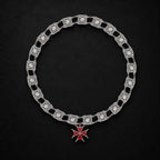 Collier croix de Malte rouge argent vieilli