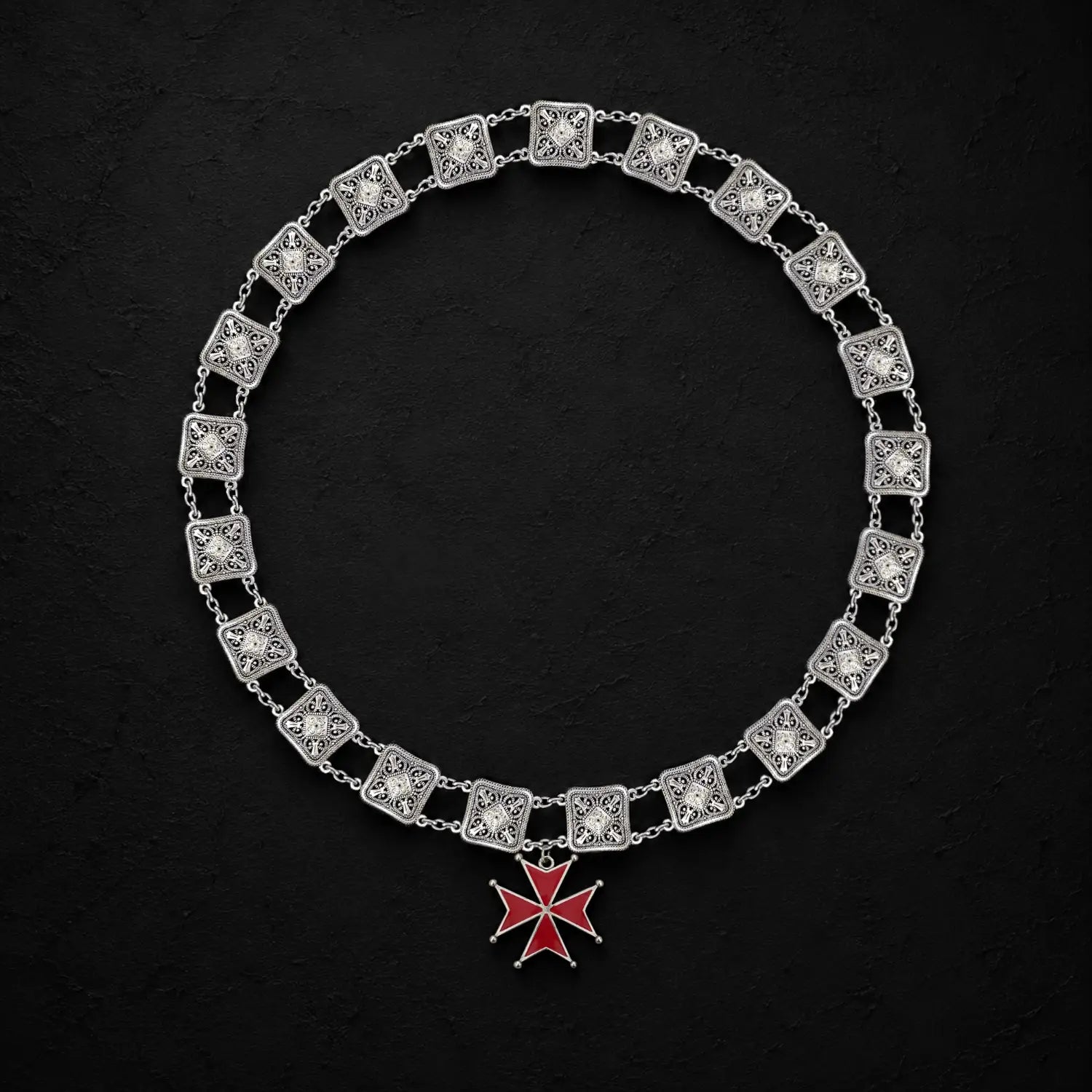 Red Maltese Cross SIlver Livery Collar