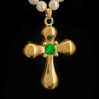 Historic Inspired Gold Puffy Cross Pearl Necklace