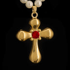 Historic Inspired Gold Puffy Cross Pearl Necklace