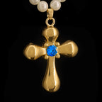 Historic Inspired Gold Puffy Cross Pearl Necklace