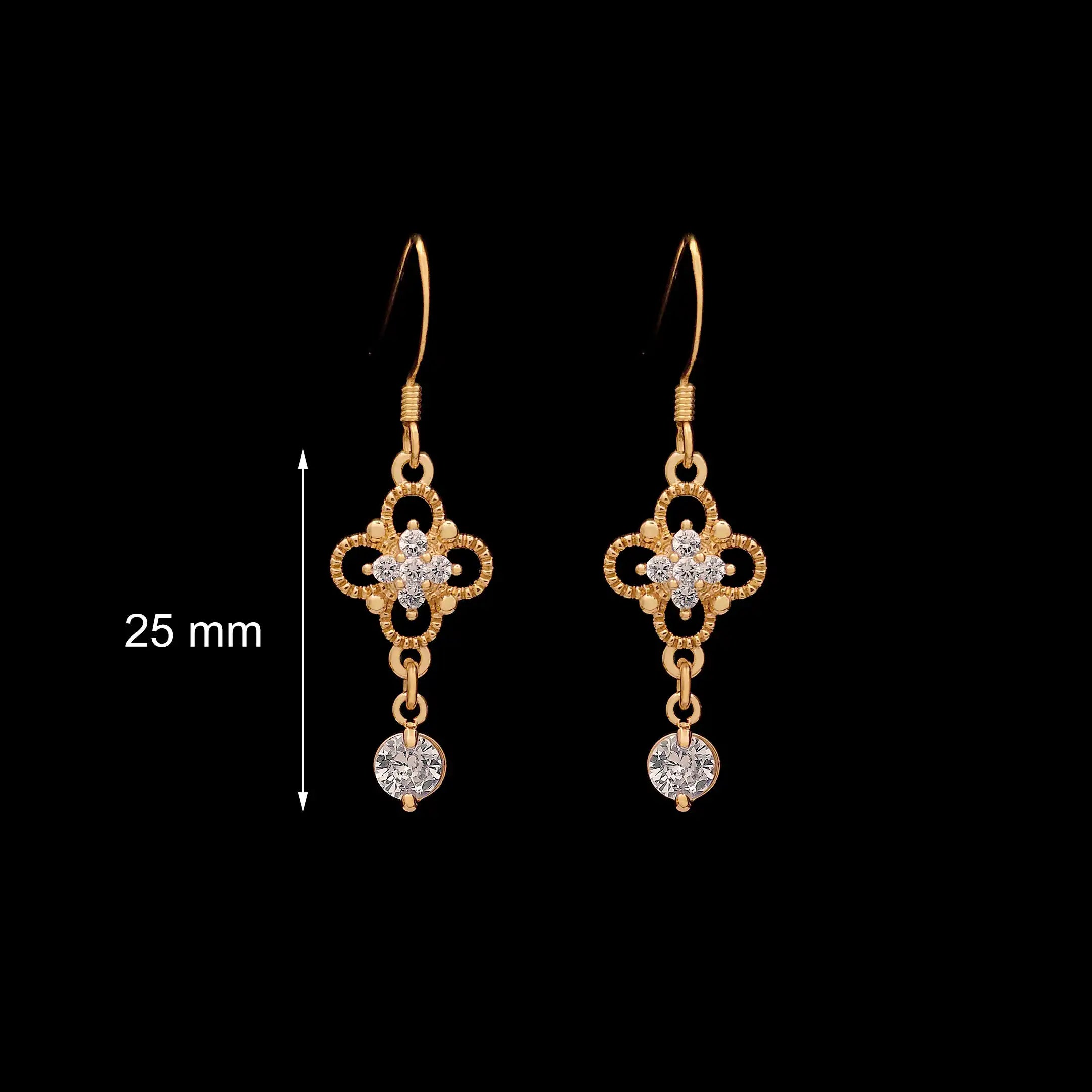 Size reference of Bérénice Regency crystal drop earrings showing 25 mm drop with french hooks