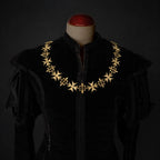 Frontal view Maltesse Cross and Double Fleur de Lis Chain of Office on a black doublet mannequin