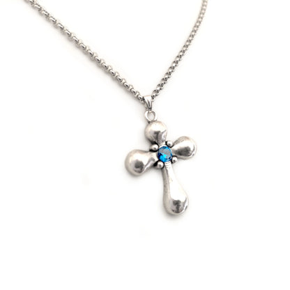 Round Cross Necklace Silver