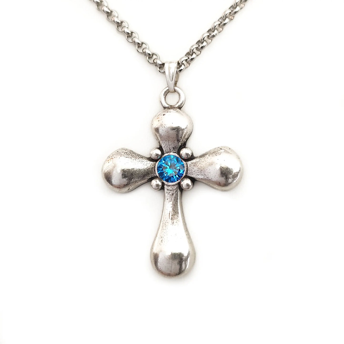 Round Cross Necklace Silver