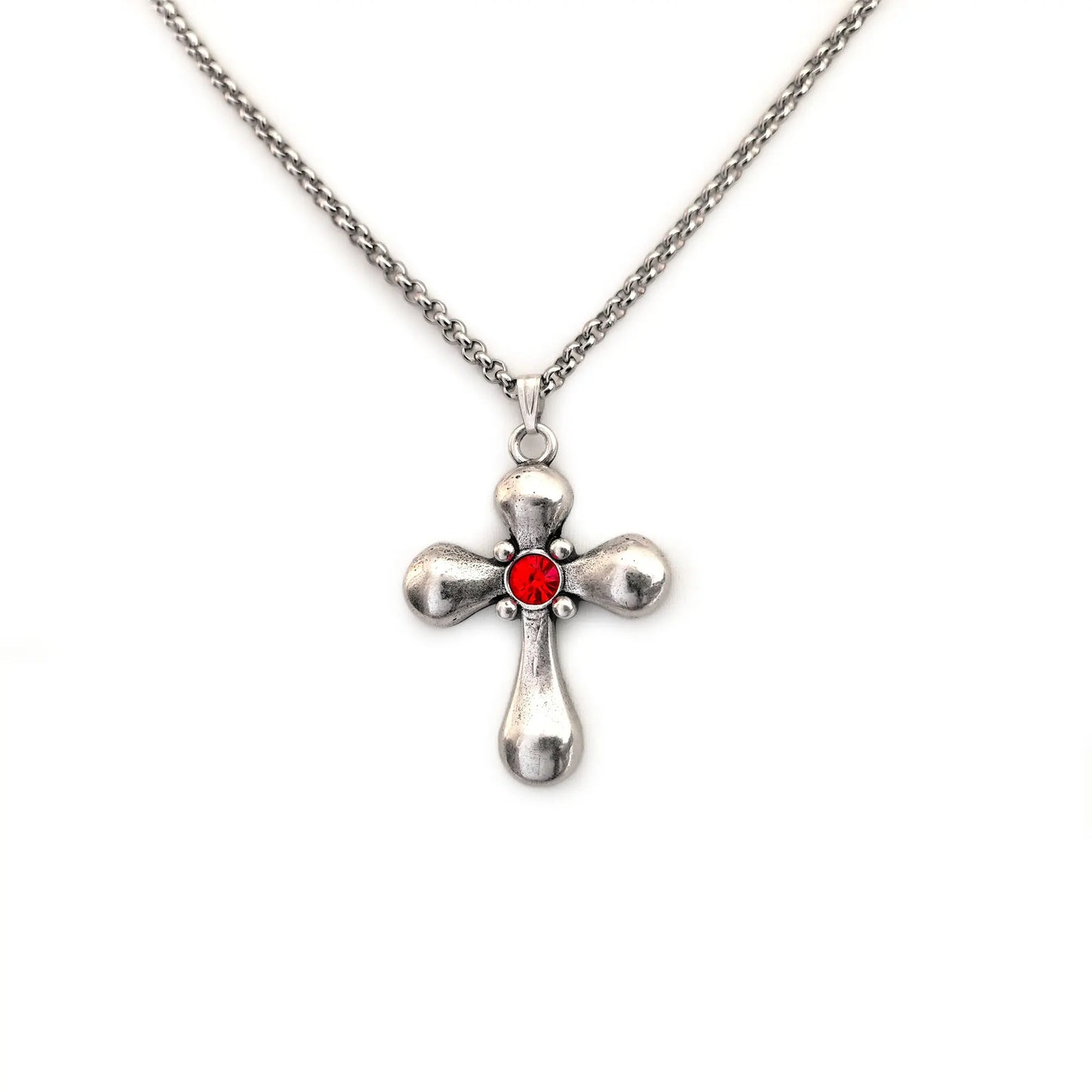 Round Cross Necklace Silver