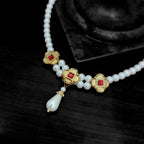 Tudor Three Quatrefoil Pearl Necklace